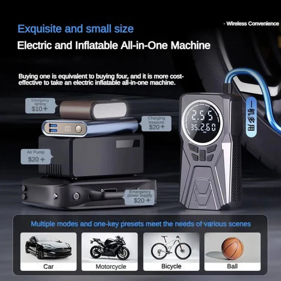Démarreur de batterie portable 5 en 1 avec compresseur d'air جهاز بدء تشغيل السيارة مع ضاغط هواء