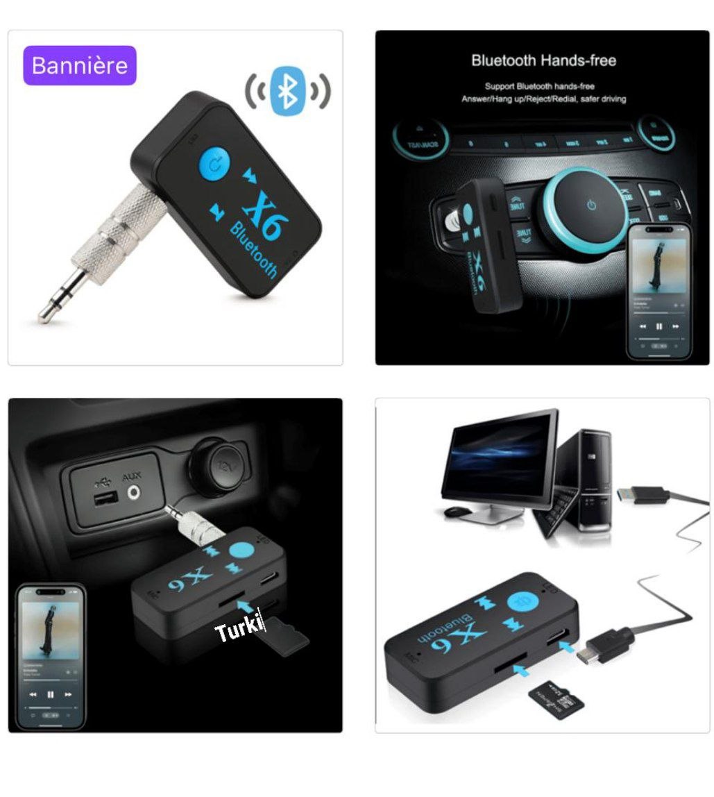 جهاز استقبال صوتي بلوتوث X6 عام للسيارة Récepteur audio Bluetooth X6 générique pour voiture