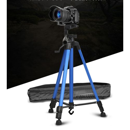 Trépied professionnel en aluminium bleu 3366 TRIPOD حامل احترافي ثلاثي القوائم أزرق من الألومنيوم ، للهواتف الذكية والكاميرات