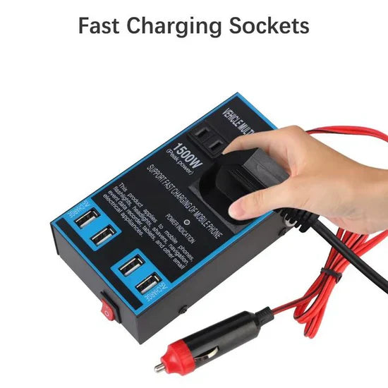 محول جهد كهربائي للسيارة بقدرة 1500 واط مزود بـ 4 منافذ USB، محول طاقة للسيارة Multi-Function Vehicle Inverter Convertisseur de tension de voiture 1500W 4ports USB, Onduleur de Puissance pour Voiture