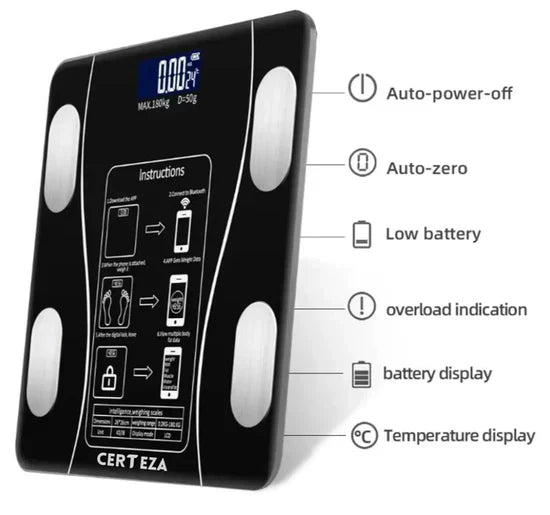 ميزان رقمي ذكي لقياس نسبة الدهون في الجسم ميزان الكتروني يعمل مع تطبيق Body Fat Scale balance impédancemètre connectée Balance Numérique Intelligente