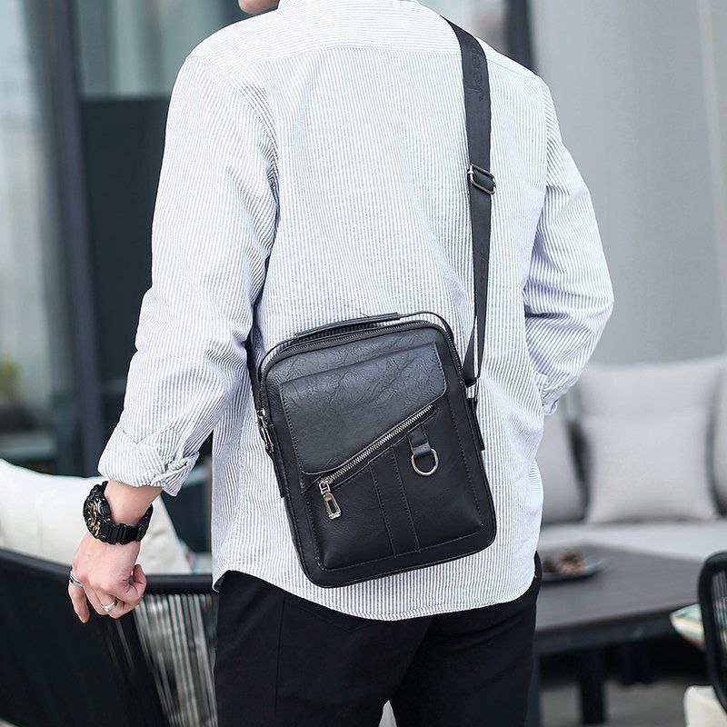 حقيبة كلاسيكية بحزام كتف قابل للتعديل Sac messager en cuir véritable pour homme
