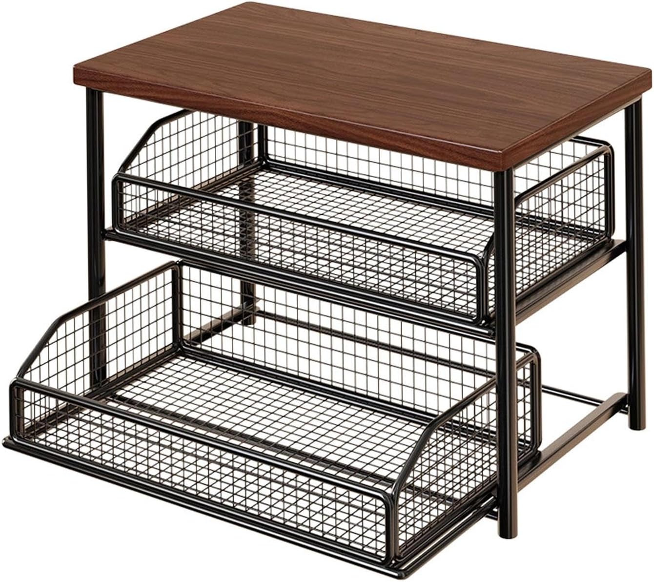 Organisateur de Station Café 2 Étages avec Tiroir, Étagère de Comptoir en Métal et Bois منظم محطة قهوة من طبقتين مع درج، ورف معدني وخشبي لسطح الطاولة