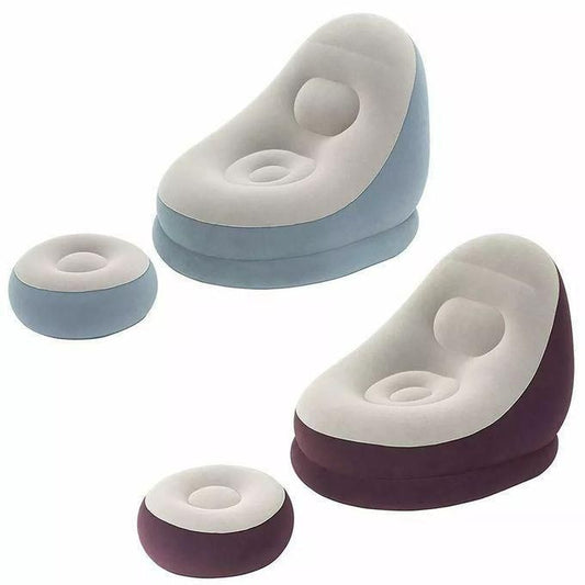 كرسي أريكة استرخاء قابل للنفخ محمول مع مسند للقدمين Chaise Longue Gonflable Portable avec Pouf Canapé Pliable