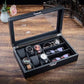 صندوق جلدي للساعات والنظارات، ومنظم نظارات بغطاء زجاجي Coffret en cuir pour montres et lunettes