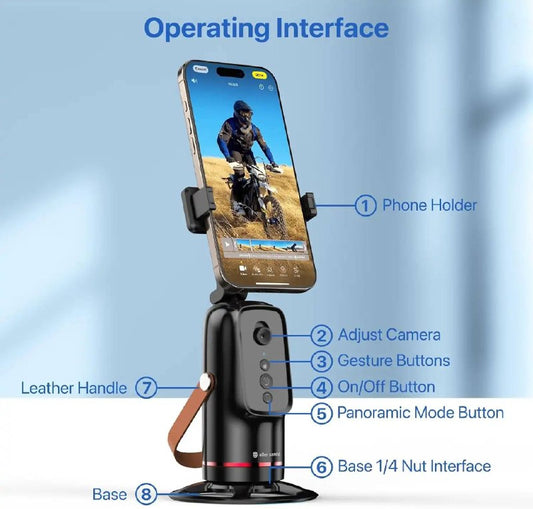 GoPro et appareil photo compact حامل هاتف مزود بخاصية تتبع الوجه التلقائي مع حلقة تحكم عن بعد، وحامل ثلاثي القوائم قابل للدوران