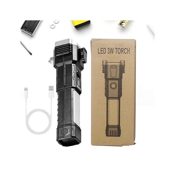 مصباح يدوي LED 3W Torch Lampe torche LED 3W Rechargeable Avec Marteau Coupe-Vitre et Coupe-Ceinture
