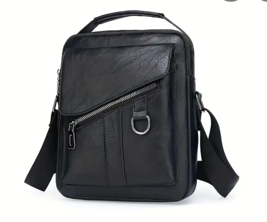 حقيبة كلاسيكية بحزام كتف قابل للتعديل Sac messager en cuir véritable pour homme