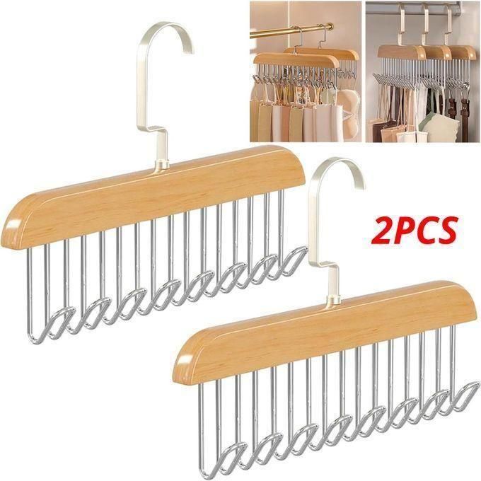 علاقتان ملابس من الخشب الصلب بثمانية خطافات cintre multifonctionnel, outil de rangement pour sous-vêtements