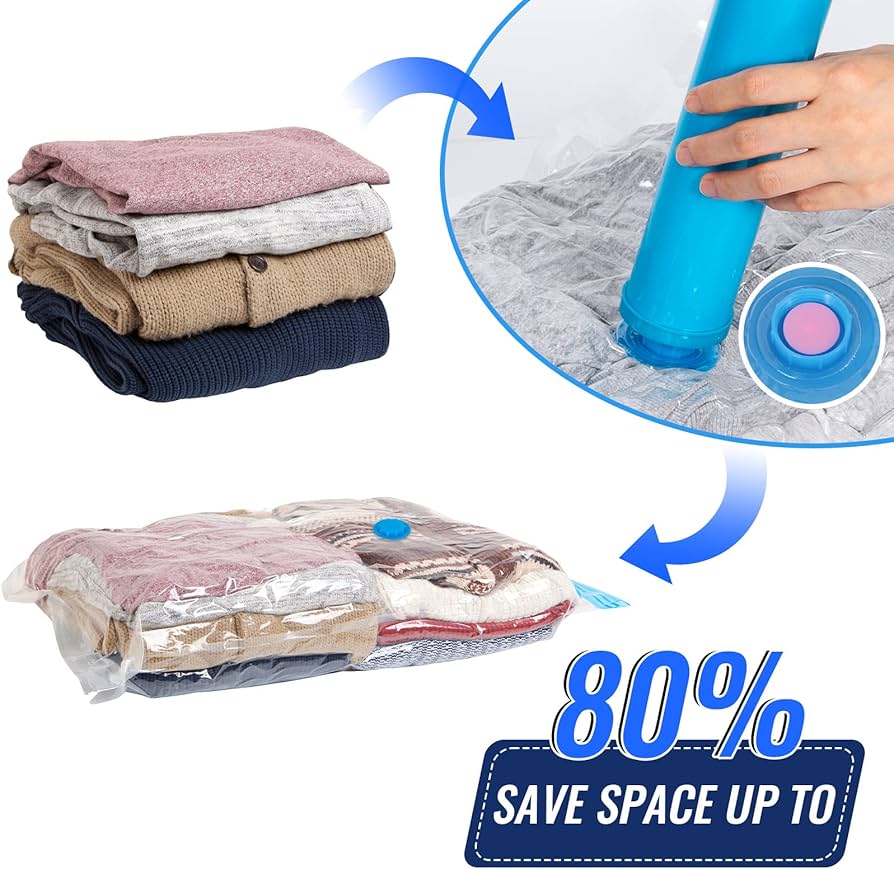 مجموعة من 12 كيس تخزين مفرغ من الهواء مع مضخة Lot de 12 Sacs de Rangement Sous Vide avec Pompe Incluse