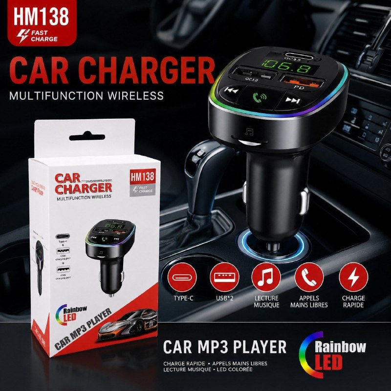 HM138 شاحن سيارة USB سريع Transmetteur FM 3 Port Rapide Mobile Téléphone 3.1A Rapide Chargeur De Voiture Usb