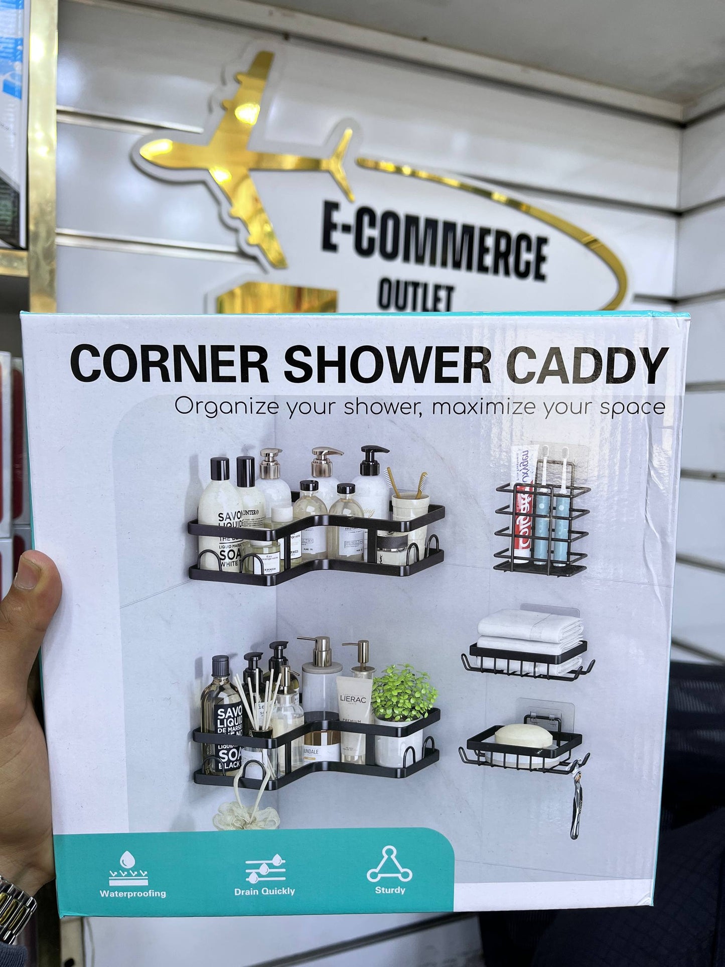 مجموعة تخزين الحمام السوداء من أرفف زاوية Étagère de Douche Rangement Élégant Sans Perçage