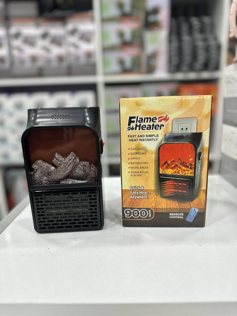 Mini Chauffage Effet Flamme avec Télécommande, 900W Mini Electric Flame Heater