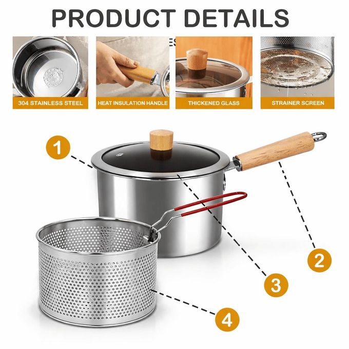 قدر طهي مزود بسلة تصريف مدمجة من الفولاذ المقاوم للصدأ Marmite de cuisson avec panier égouttoir intégré en acier