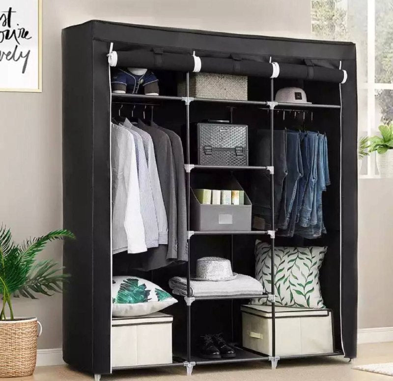 88130  Armoire de rangement pliable 130× 45×175cm خزانة ملابس لغرفة النوم، وحدة تخزين ملابس قماشية