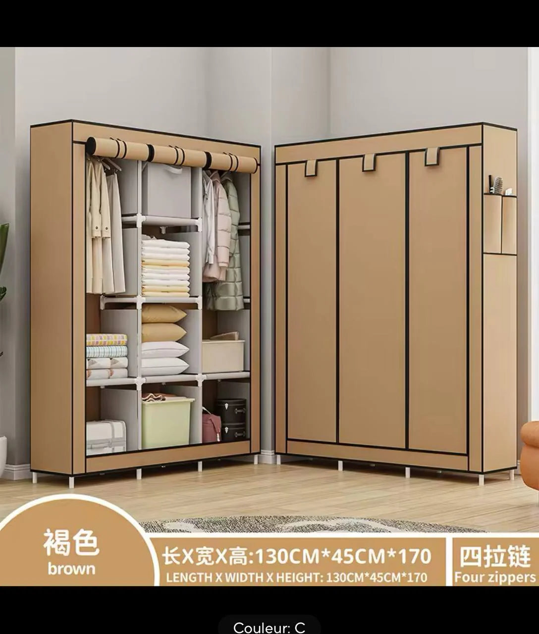 Armoire penderie en tissu 130x45x170cm خزانة الملابس القابلة للطي