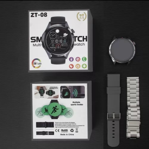 ساعة ZTfit ZT-08 الذكية باللون الفضي مع حزام من السيليكون والمعدن Montre connectée ZTfit ZT-08 argentée avec bracelet en silicone et métal