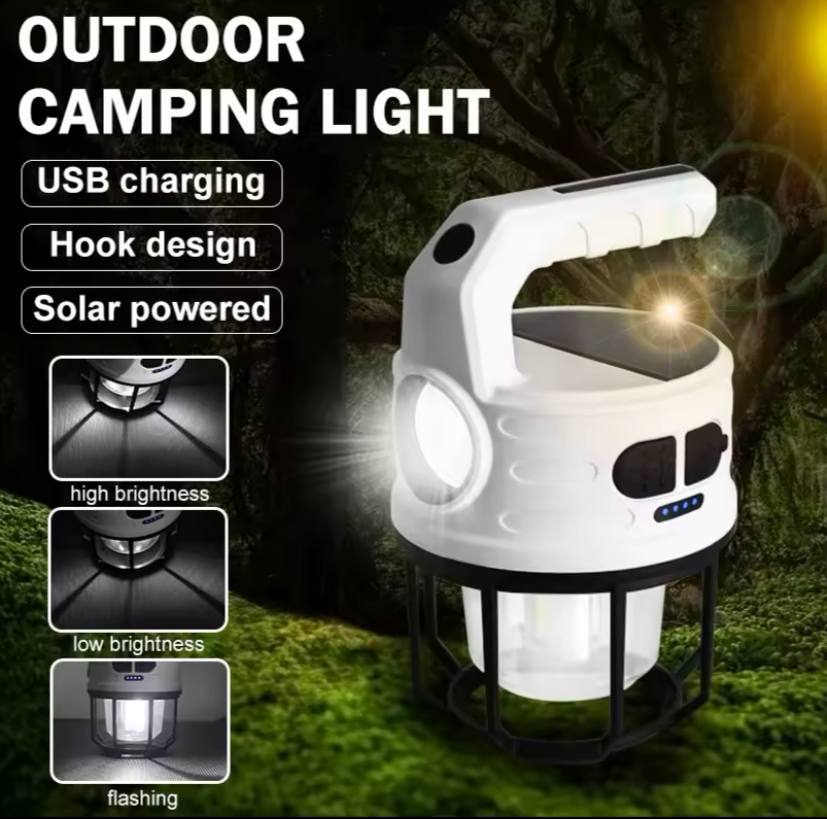 مصباح يدوي للتخييم يعمل بالطاقة الشمسية Lampe torche de camping solaire avec chargeur d'urgence rechargeable USB-C pour téléphones portables