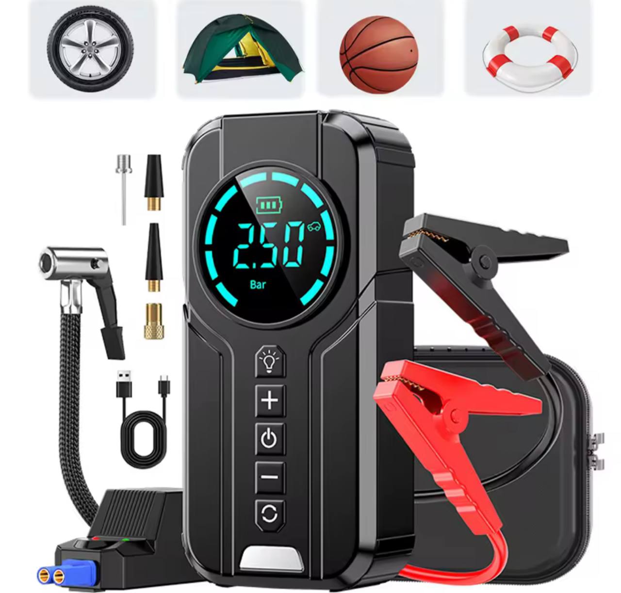 Jump starter pro and air pump جهاز تشغيل المحرك الاحترافي ومضخة الهواء