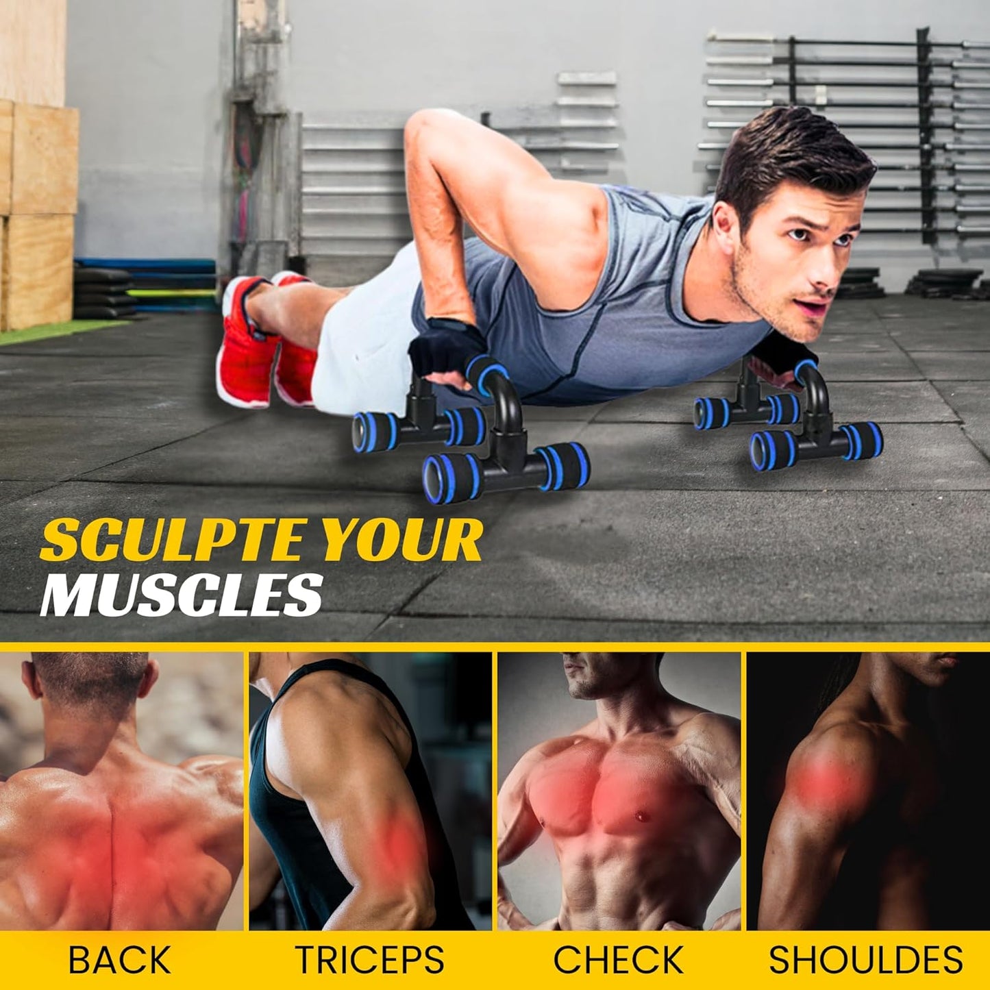 Barres de Pompes Parallèles PUSH UP STAND قضبان تمارين الضغط المتوازية مقابض سحب مانعة للانزلاق للياقة البدنية