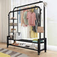 رف ملابس مزدوج بعجلات مع أرفف وخطافات 68Kg Porte-vêtements Double Barre sur Roues avec Étagères et Crochets