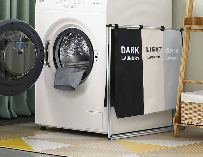 سلة الغسيل قابلة للطي وسهلة الاستعمال Panier à linge avec trois compartiments, pliable en forme de X, Organisateur linge