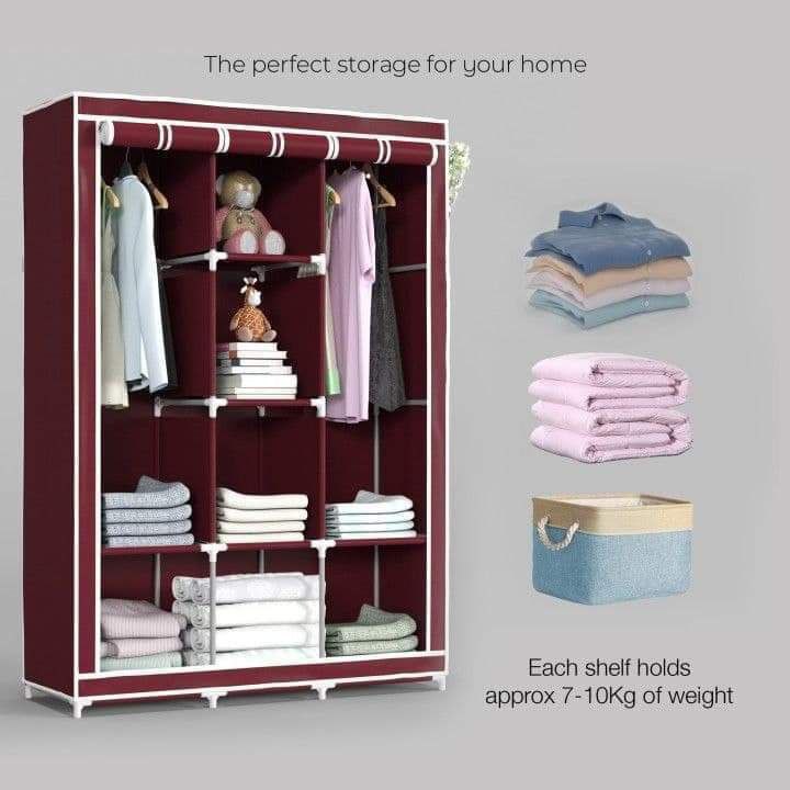 88130  Armoire de rangement pliable 130× 45×175cm خزانة ملابس لغرفة النوم، وحدة تخزين ملابس قماشية