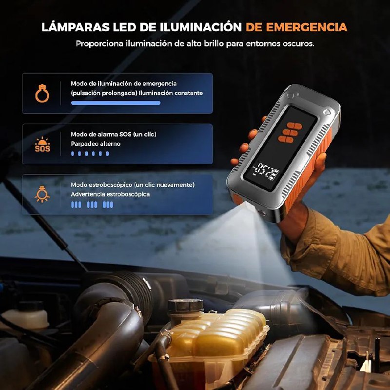 Démarreur de secours portable 5000 A avec gonflage rapide شاحن تشغيل السيارة للطوارئ