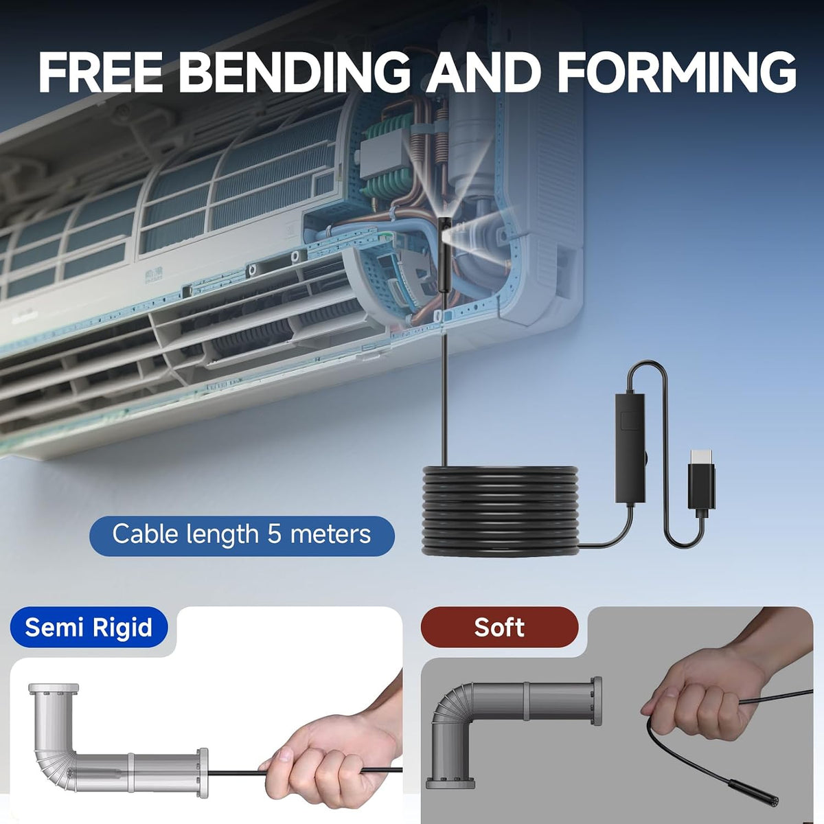 منظار داخلي بدقة 1920P HD مع إضاءة LED، كاميرا فحص Endoscope HD 1920P avec éclairage LED, caméra d'inspection sans WiFi