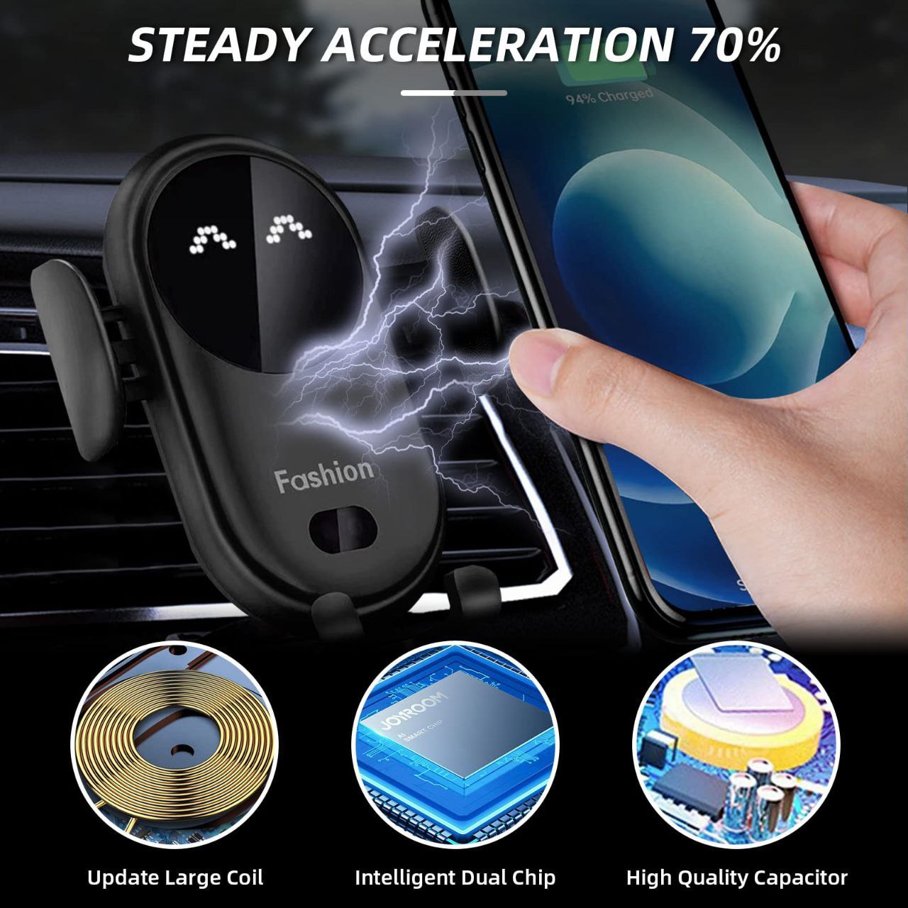 حامل شاحن السيارة اللاسلكي، تثبيت تلقائي، دوران 360 درجة Support de chargeur sans fil de voiture