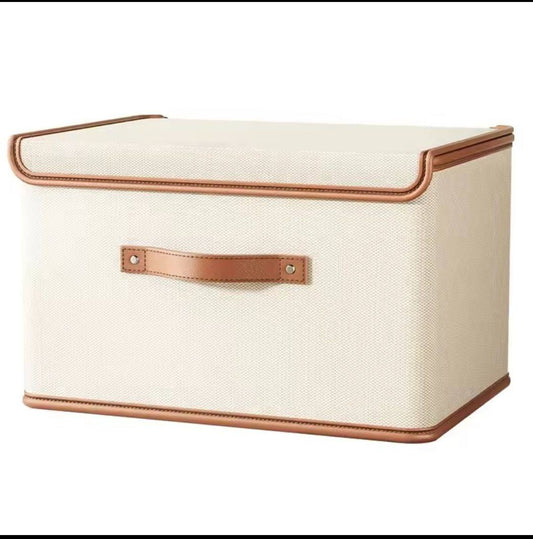 Bac de Rangement avec Couvercle Boîtes de Rangement avec poignées en Cuir