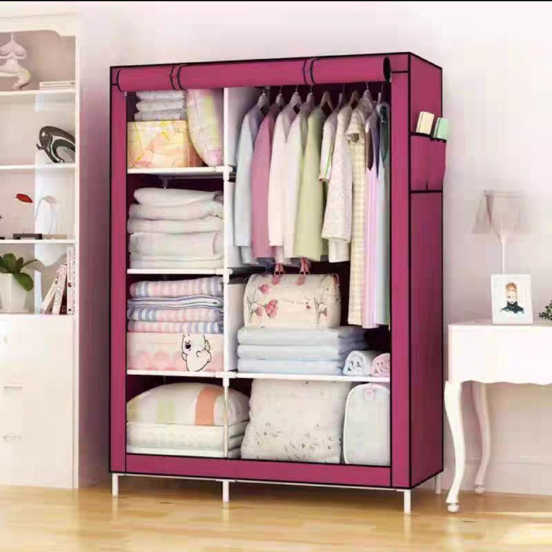 خزانة تخزين من القماش الرمادي مع أرفف وسكة تعليق Storage wardrobe Armoire de rangement en tissu Gray avec étagères