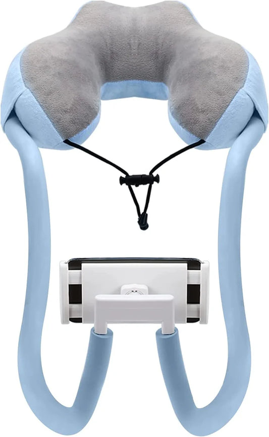 وسادة سفر متعددة الوظائف مع حامل للهاتف، أزرق-رمادي Oreiller de Voyage Multifonction avec Support Téléphone