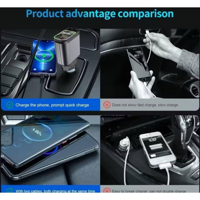 Chargeur de voiture rapide 4 en 1 شاحن سيارة سريع 4 في 1 مصمم لشحن أجهزة متعددة بسرعة في وقت واحد