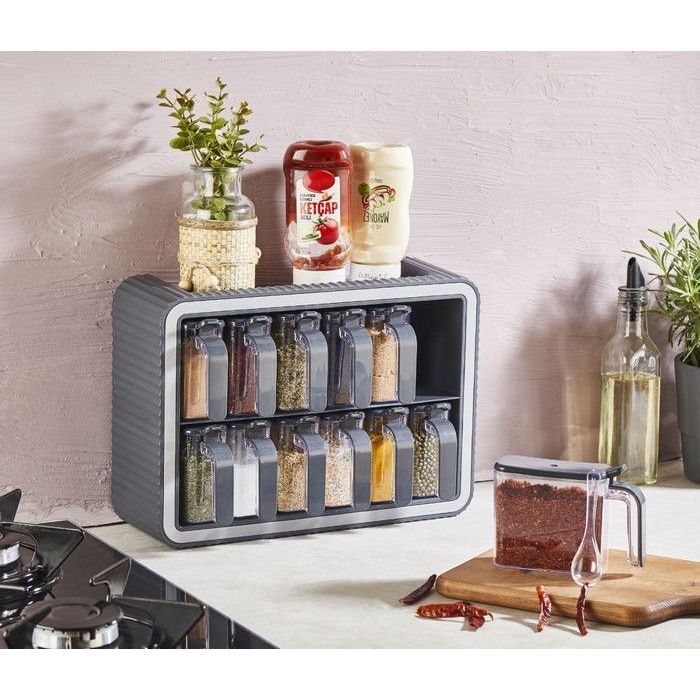 Ensemble de 12Pots à épices avec cuillère Rangement mural