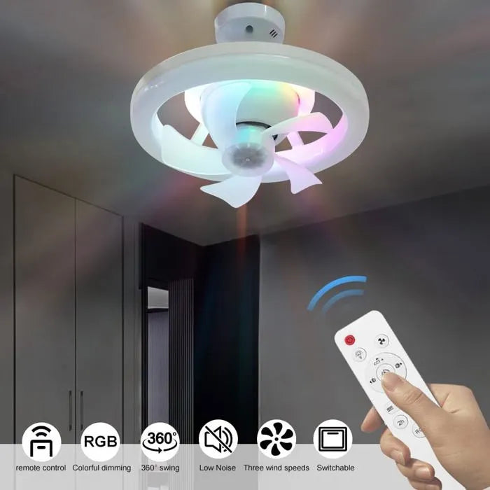 مروحة سقف مزودة بإضاءة مدمجة Ventilateur de plafond RGB avec douille E27 Ventilateur de plafond avec luminaire intégré