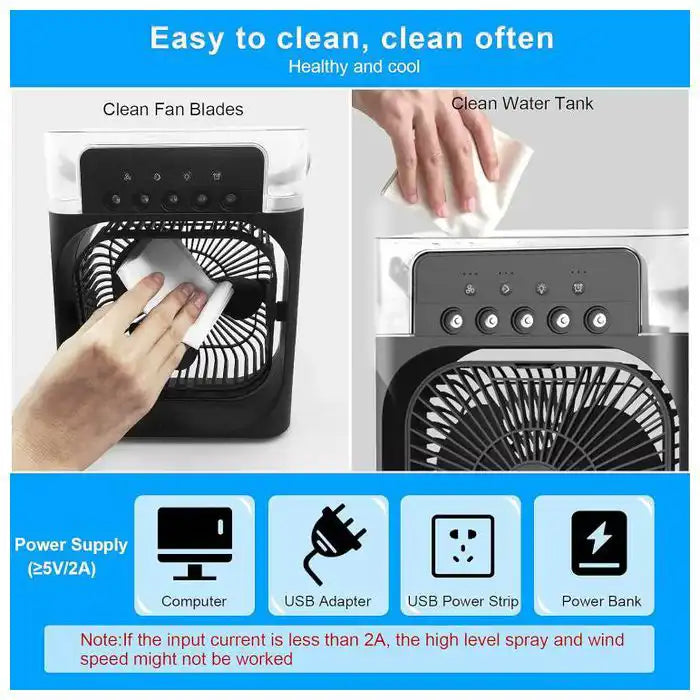 Ventilateur Mini climatiseur portable مروحة تكييف هواء محمولة، مزودة بـ 7 ألوان إضاءة LED