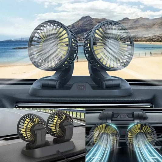 مروحة سيارة USB مزدوجة الرأس، دوران 360 درجة Ventilateur de voiture USB à double tête