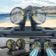 مروحة سيارة USB مزدوجة الرأس، دوران 360 درجة Ventilateur de voiture USB à double tête