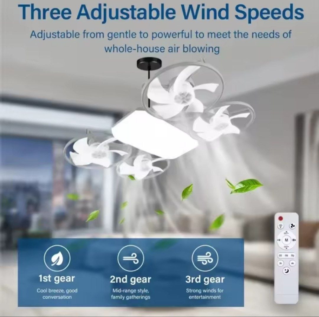 Ventilateur de plafond avec télécommande et éclairage intégré مروحة سقف على شكل طائرة بدون طيار مع إضاءة وجهاز تحكم عن بعد