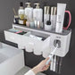 حامل فرشاة أسنان جداري بأربعة أكواب Porte-brosse à dents magnétique mural, distributeur automatique de dentifrice