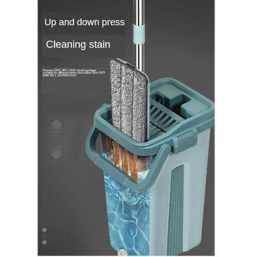 Kit de Balai et Seau Plat Ultime مجموعة تنظيف تتضمن ممسحة مسطحة ودلو عصر مكون من حجرتين.