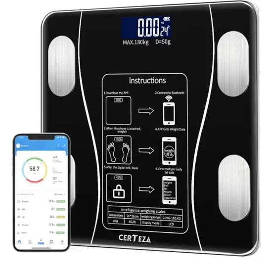 ميزان رقمي ذكي لقياس نسبة الدهون في الجسم ميزان الكتروني يعمل مع تطبيق Body Fat Scale balance impédancemètre connectée Balance Numérique Intelligente