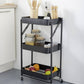 عربة تخزين معدنية سوداء قابلة للطي بثلاثة أرفف وعجلات Chariot de rangement pliable en métal noir à 3 niveaux avec des roulettes