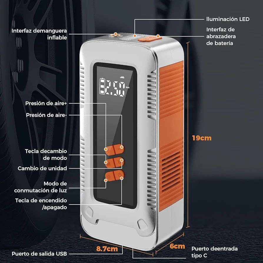 Démarreur de secours portable 5000 A avec gonflage rapide شاحن تشغيل السيارة للطوارئ