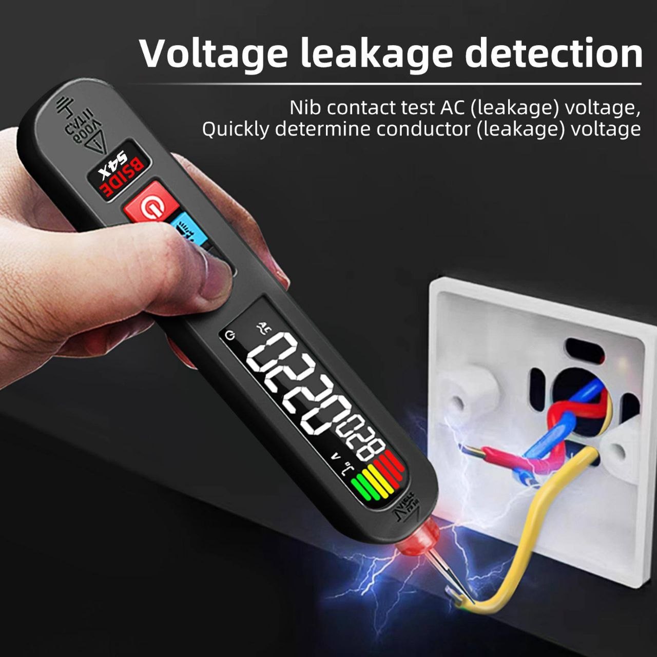 جهاز اختبار جهد كهربائي 12-300 فولت تيار متردد، كاشف تسرب كهرباء BSIDE SMART VOLTAGE TESTER  Testeur de Tension AC 12-300V, Détecteur de Fuite Électrique