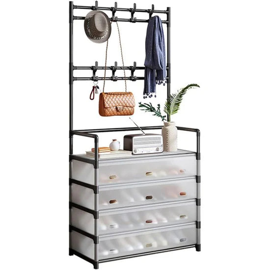 رفو ف متعددة الوظائف للقبعات والأحذية مع غطاء Porte-chapeaux et chaussures multifonctionnel avec housse