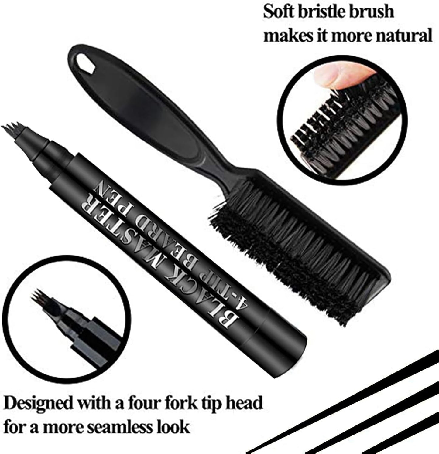 قلم تحديد اللحية للرجال، قلم لحية أسود، فرشاة لحية Crayon à barbe pour hommes, stylo à barbe noir, brosse à barbe