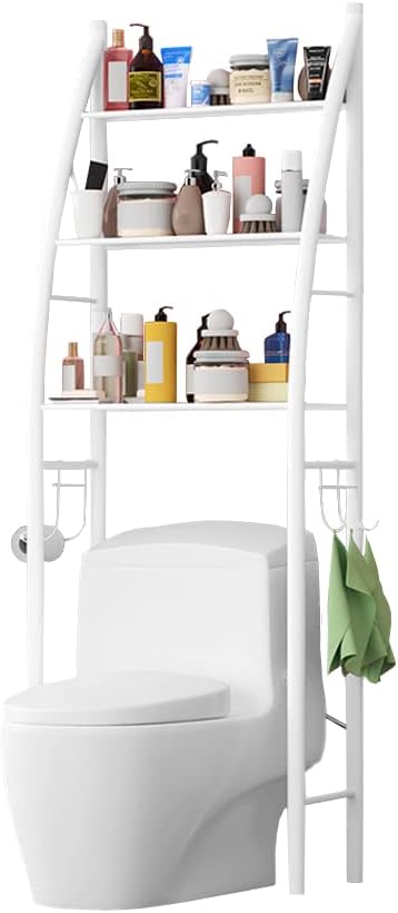 رف حمام ثلاثي الطبقات مع حامل لفافة، رف غسالة Etagère salle de bain à 3 niveaux avec porte-rouleau