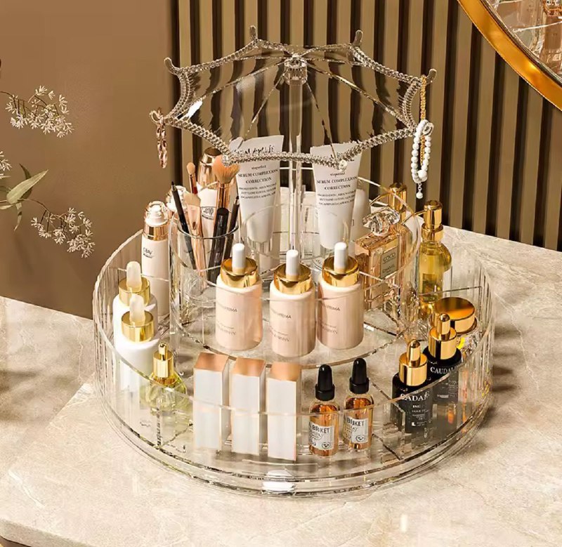 منظم مكياج ومستحضرات تجميل دوار من الأكريليك الشفاف Organisateur de maquillage et de produits de beauté rotatif en acrylique transparent